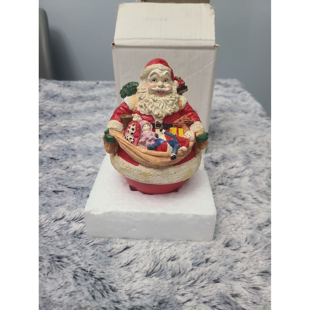 Vintage Santa Claus Rotating Music Box Hand Painted Alabaster Here Comes Santa